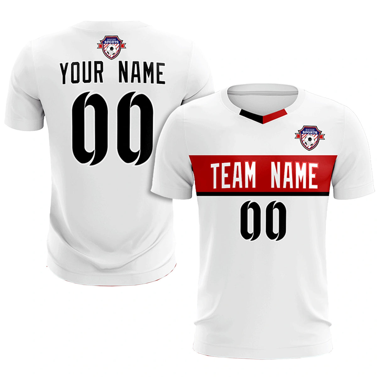 Custom White Red Casual Printing Sportswear Soccer Sets Jersey