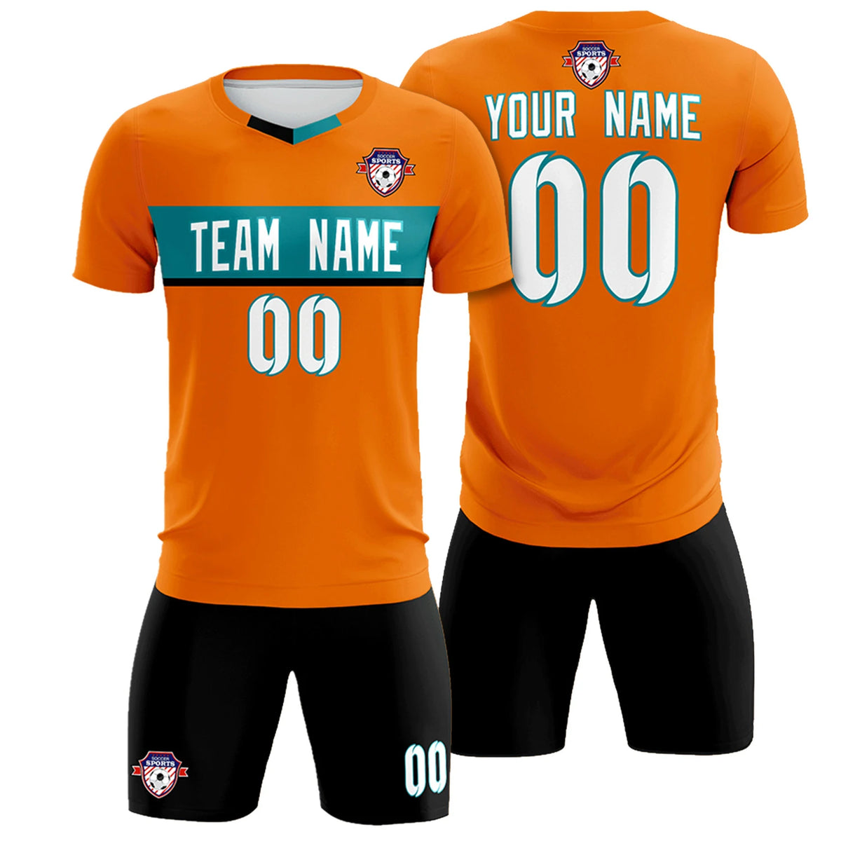 Custom Orange Aqua Casual Printing Sportswear Soccer Sets Jersey