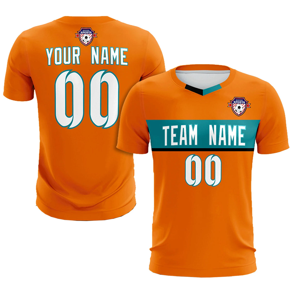 Custom Orange Aqua Casual Printing Sportswear Soccer Sets Jersey