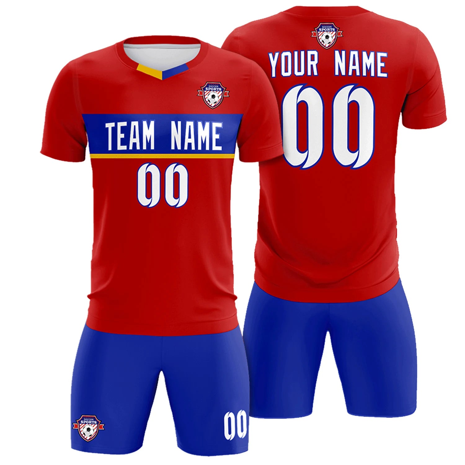 Custom Red Royal Blue Casual Printing Sportswear Soccer Sets Jersey
