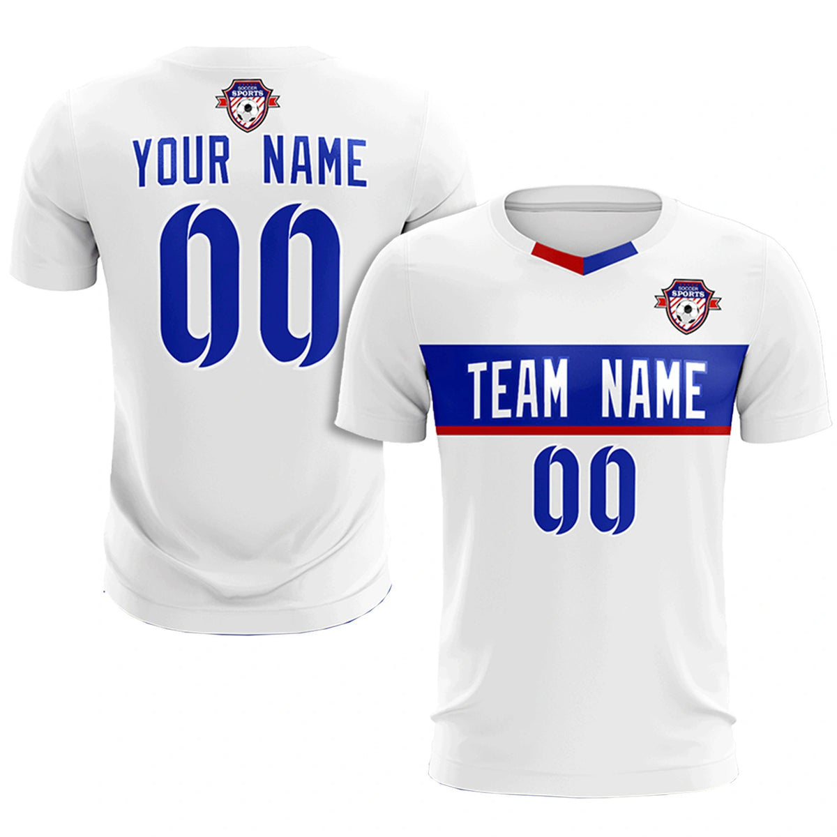 Custom White Royal Blue Casual Printing Sportswear Soccer Sets Jersey