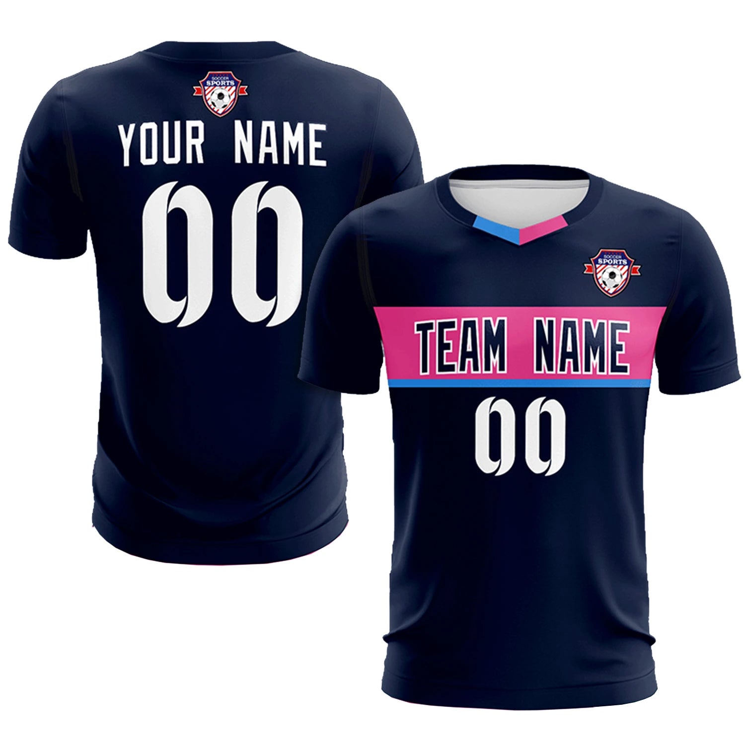 Custom Navy Powder Blue Casual Printing Sportswear Soccer Sets Jersey
