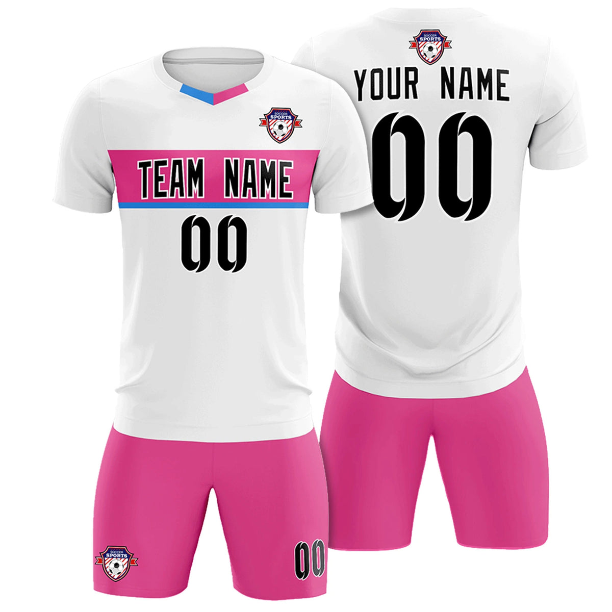 Custom White Pink Casual Printing Sportswear Soccer Sets Jersey