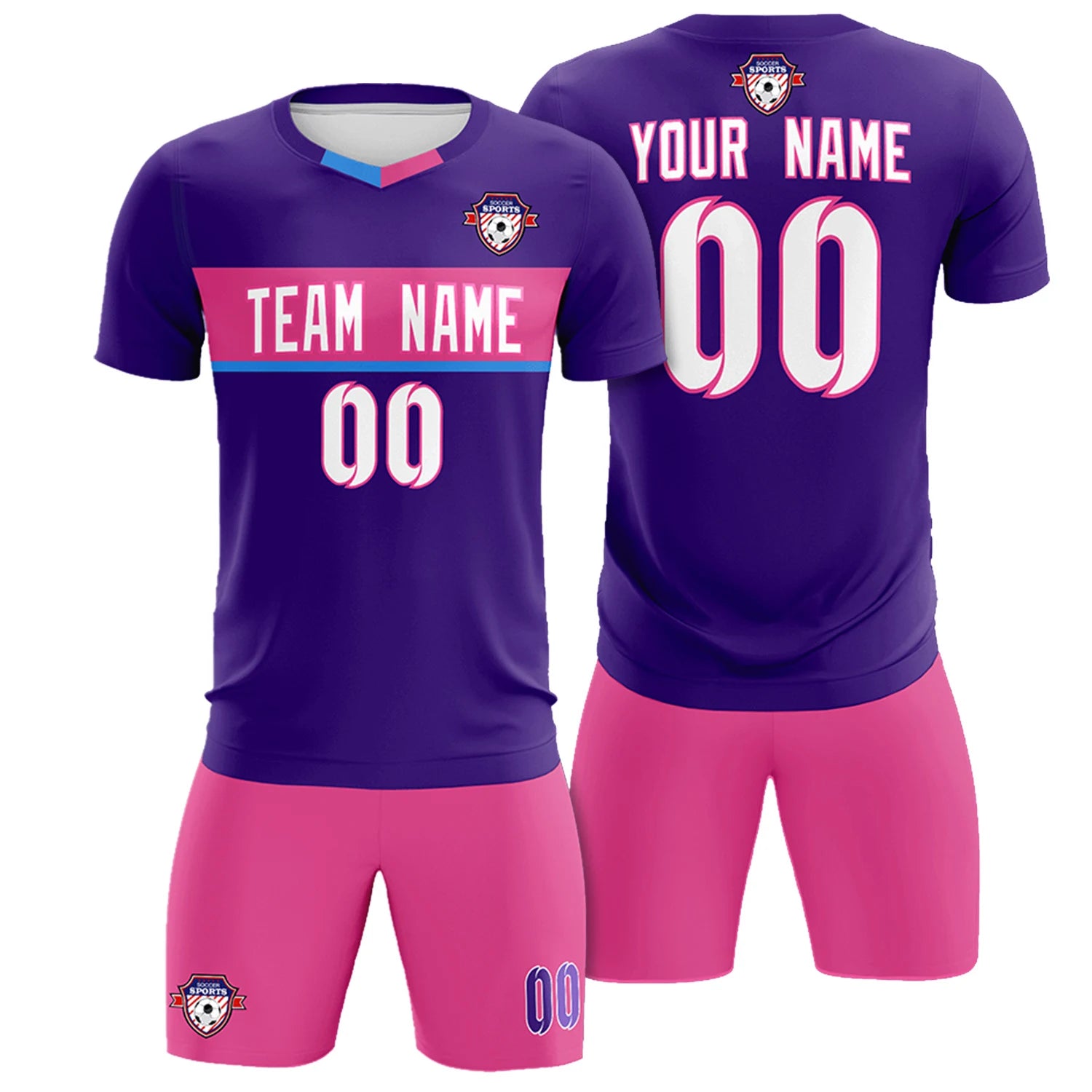 Custom Purple Pink Casual Printing Sportswear Soccer Sets Jersey