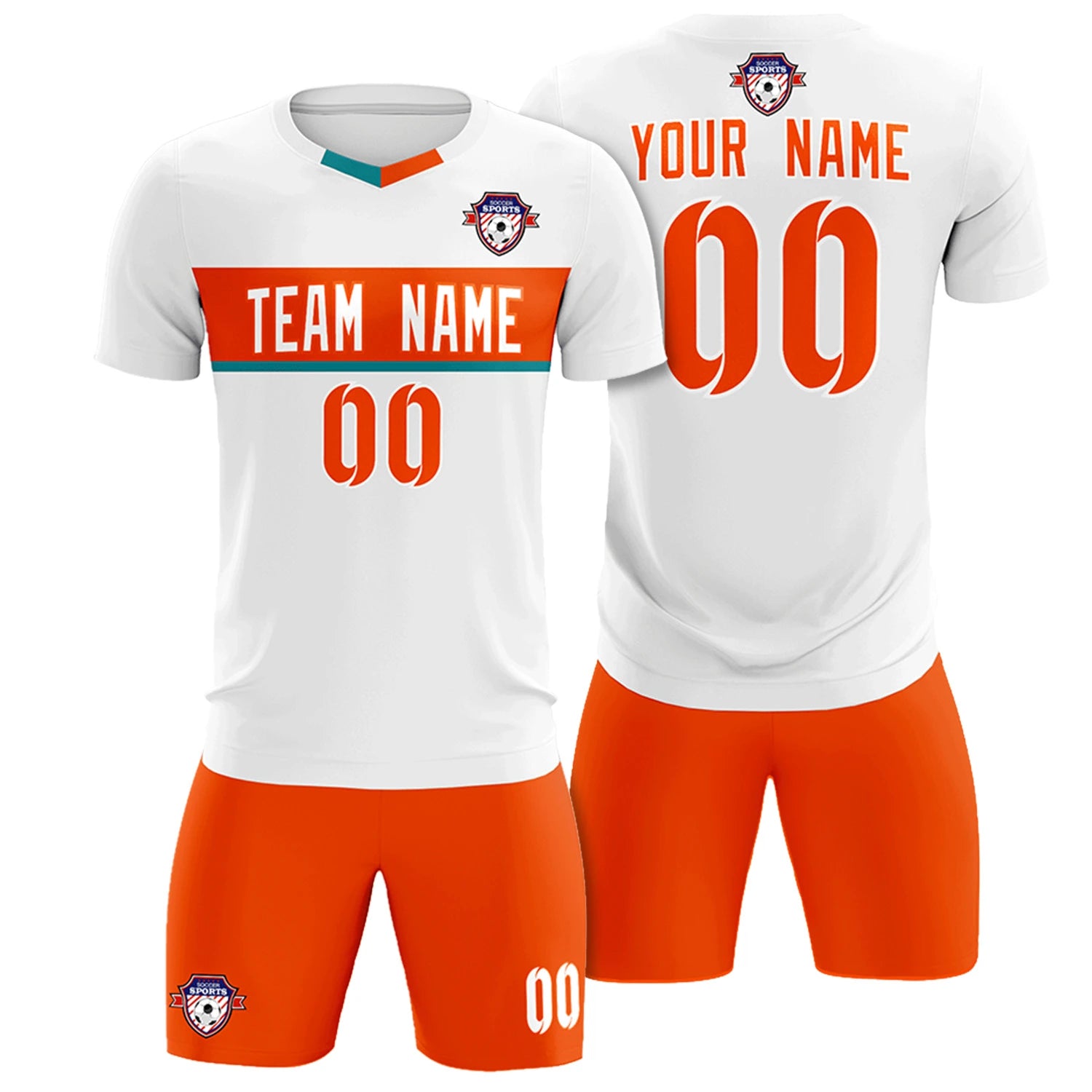 Custom White Orange Casual Printing Sportswear Soccer Sets Jersey