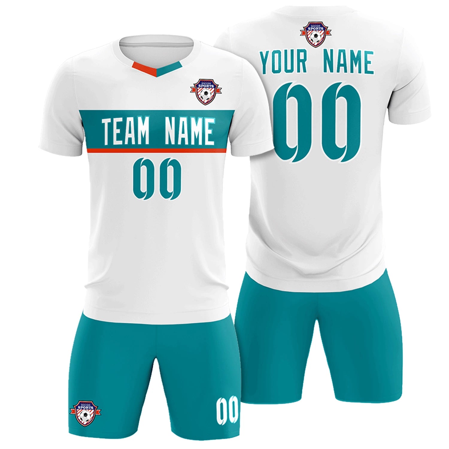 Custom White Aqua Casual Printing Sportswear Soccer Sets Jersey