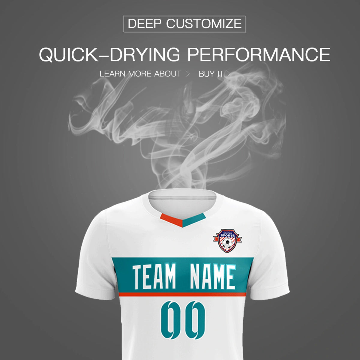 Custom White Aqua Casual Printing Sportswear Soccer Sets Jersey