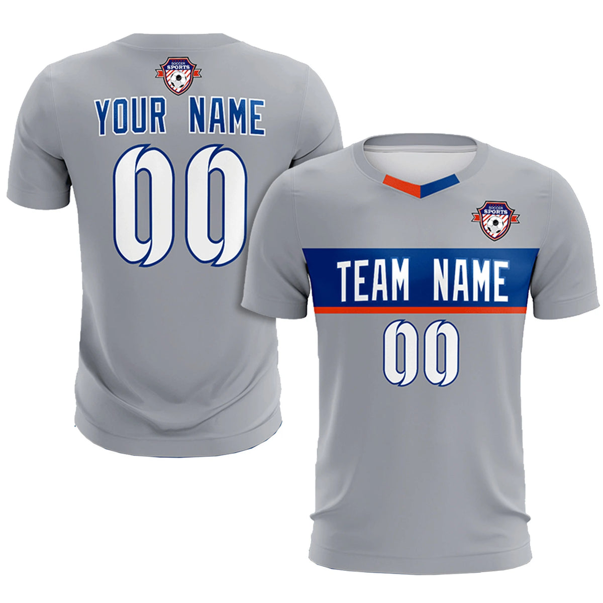 Custom Gray Royal Blue Casual Printing Sportswear Soccer Sets Jersey