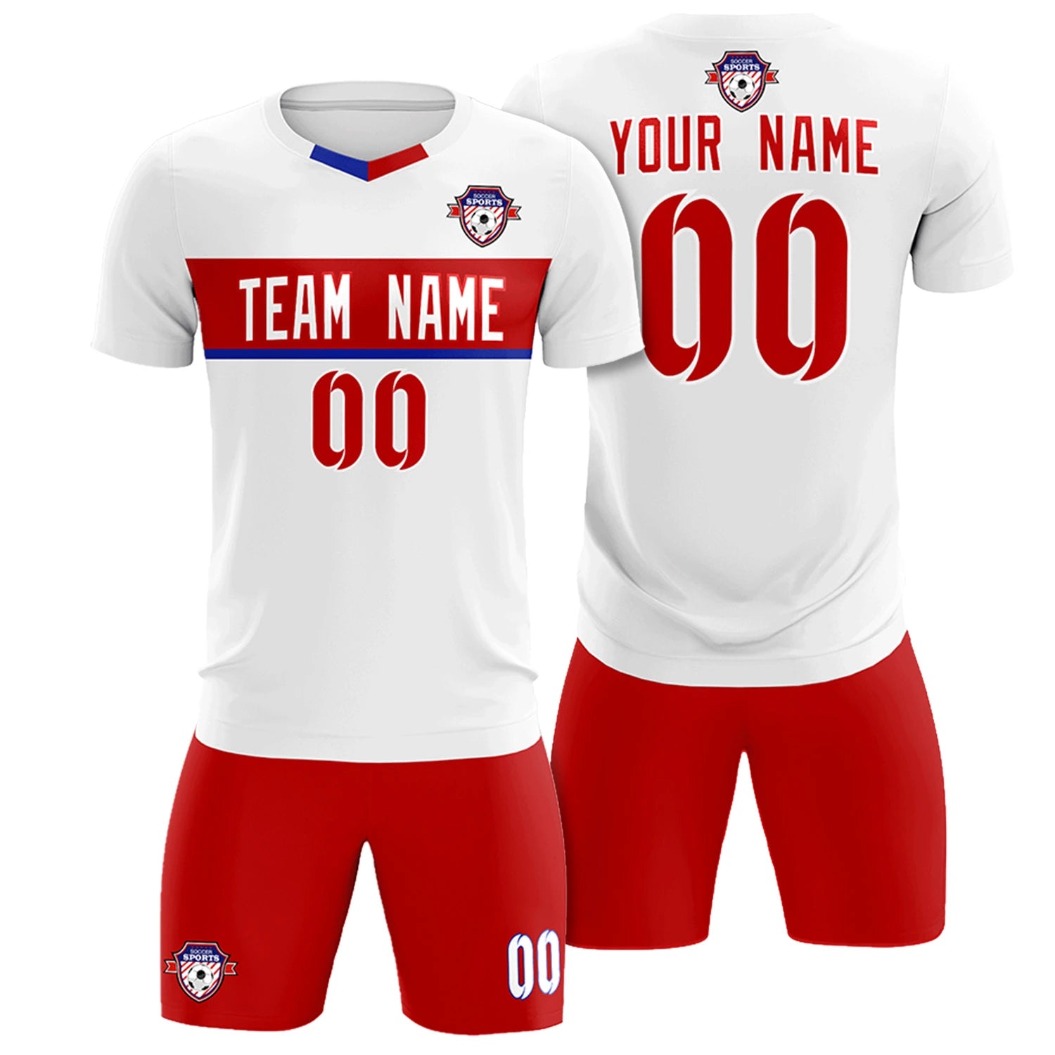 Custom White Red Casual Printing Sportswear Soccer Sets Jersey