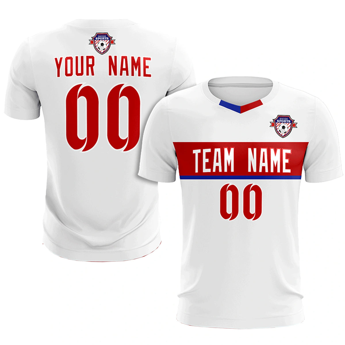 Custom White Red Casual Printing Sportswear Soccer Sets Jersey