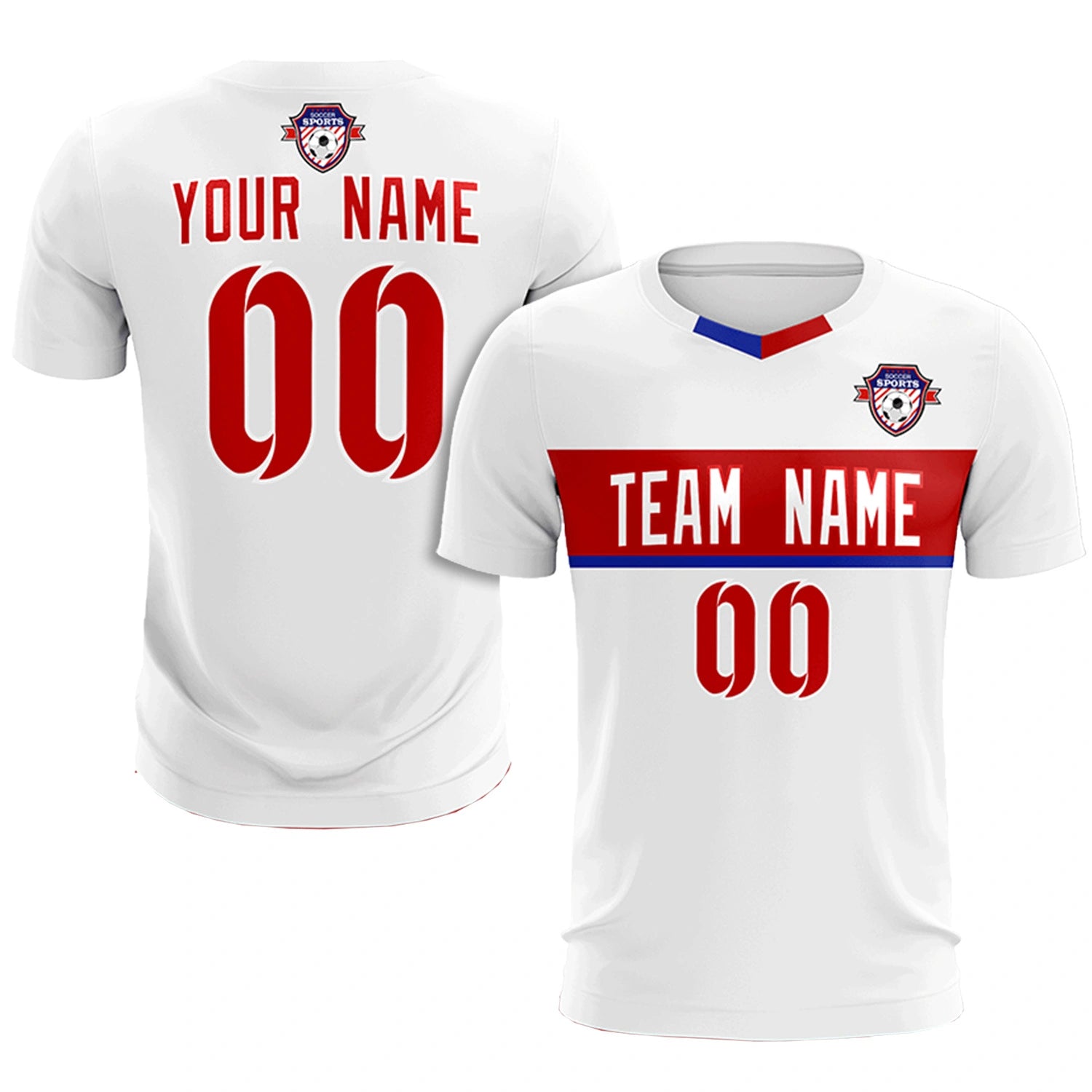 Custom White Red Casual Printing Sportswear Soccer Sets Jersey
