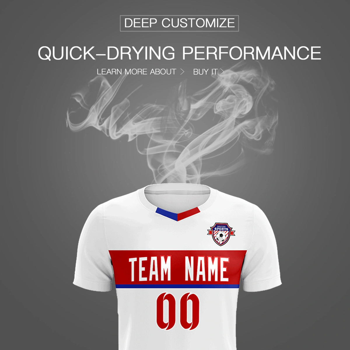 Custom White Red Casual Printing Sportswear Soccer Sets Jersey
