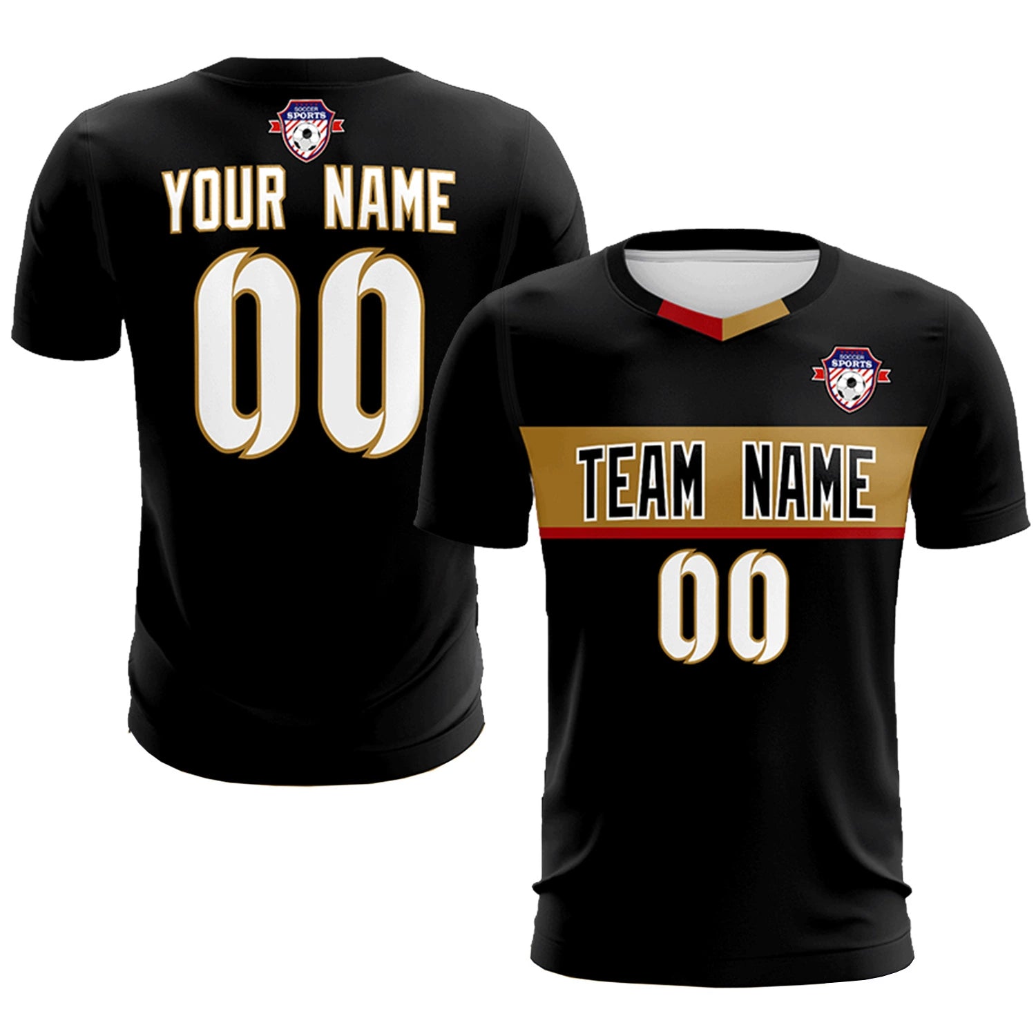 Custom Black Old Gold Casual Printing Sportswear Soccer Sets Jersey