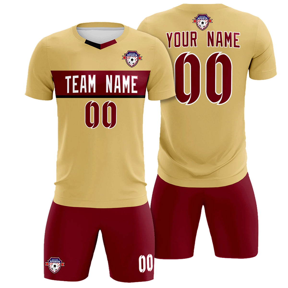 Custom Khaki Crimson Casual Printing Sportswear Soccer Sets Jersey