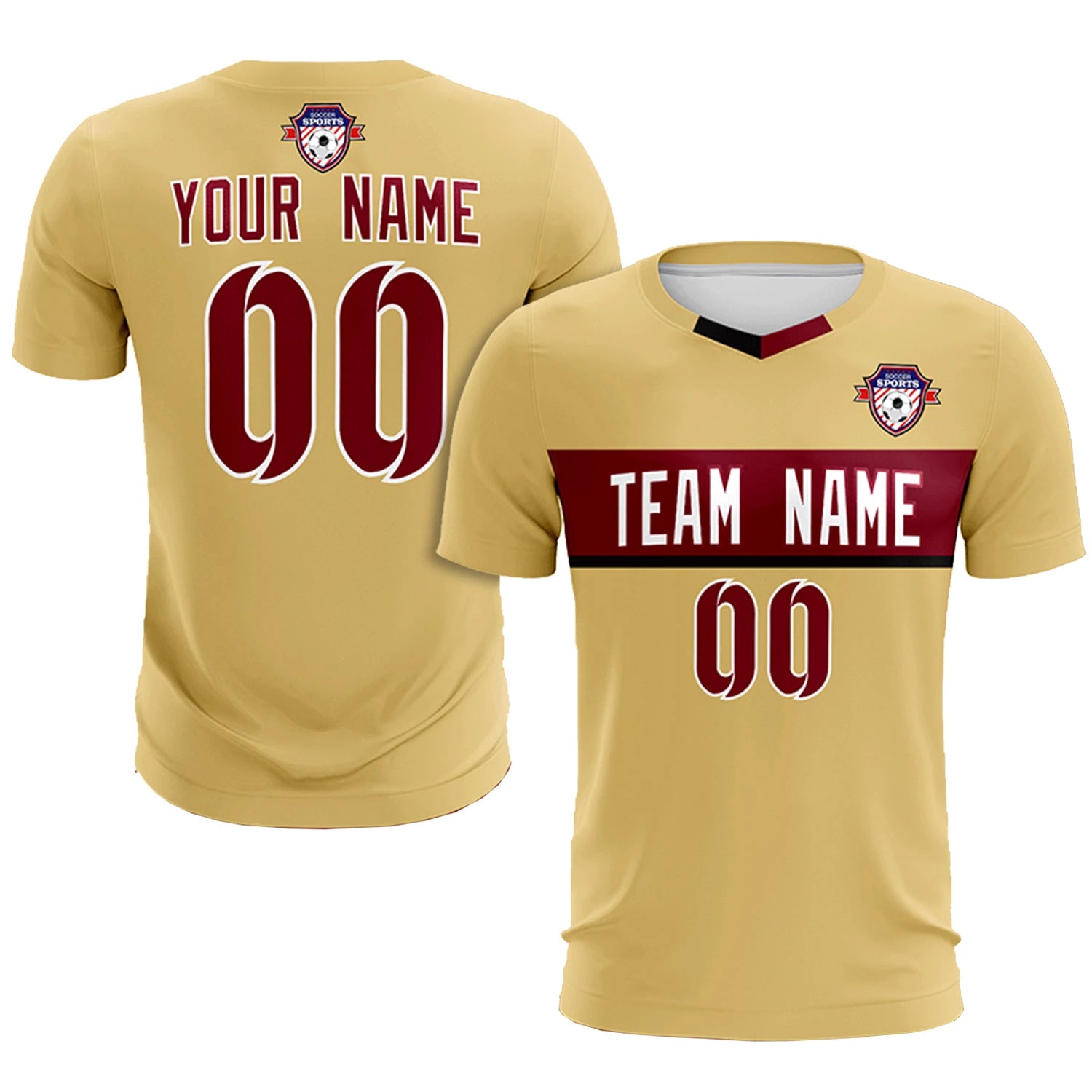 Custom Khaki Crimson Casual Printing Sportswear Soccer Sets Jersey