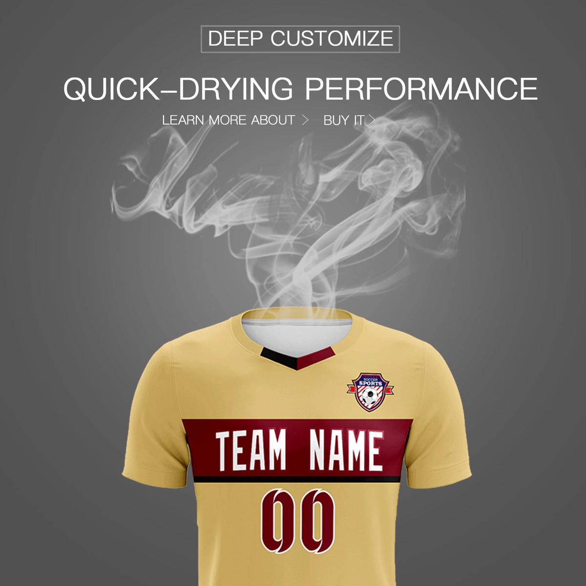 Custom Khaki Crimson Casual Printing Sportswear Soccer Sets Jersey