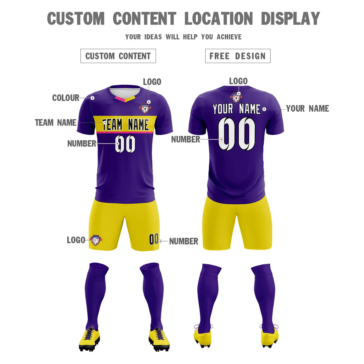 Custom Purple Gold01 Casual Printing Sportswear Soccer Sets Jersey