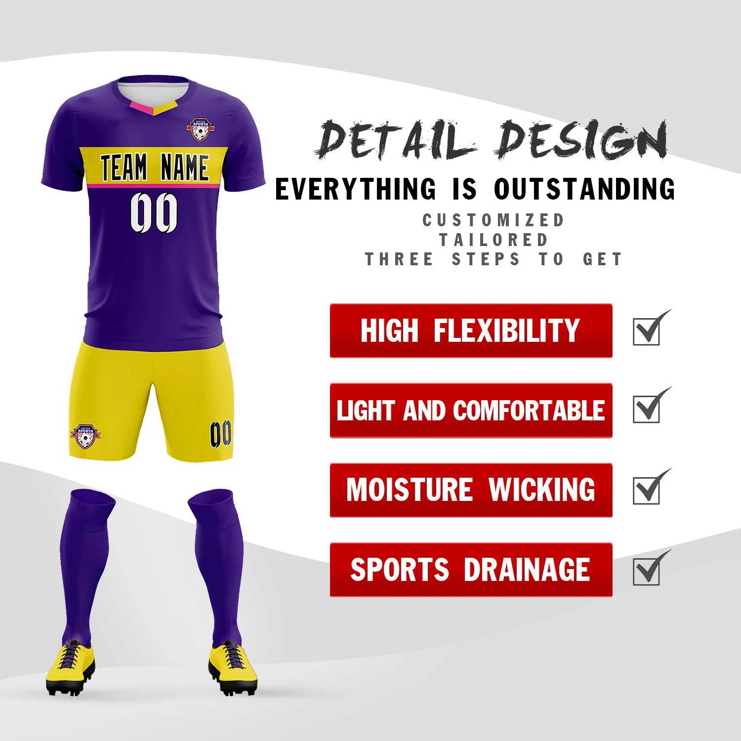 Custom Purple Gold01 Casual Printing Sportswear Soccer Sets Jersey