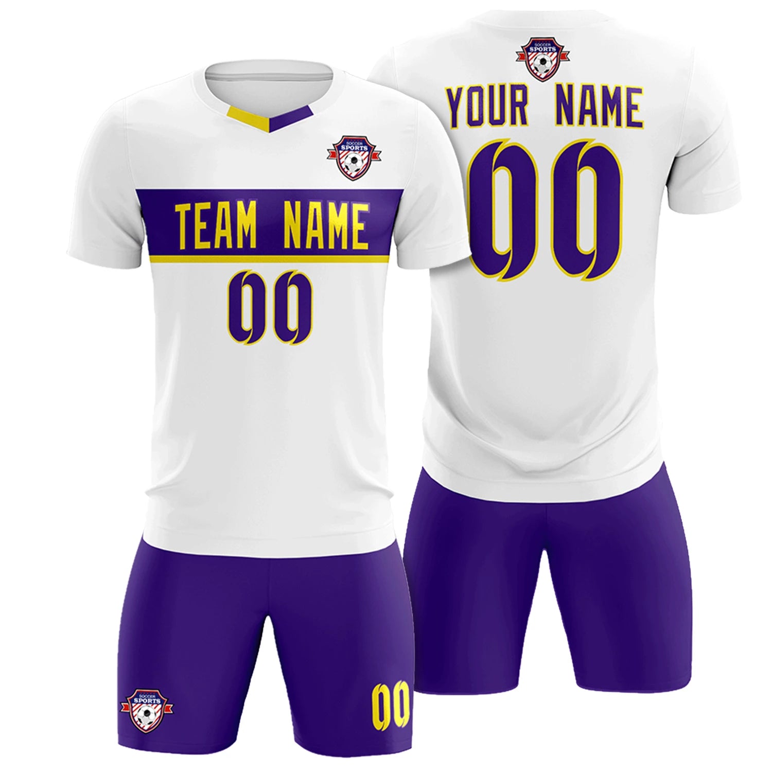 Custom White Purple Casual Printing Sportswear Soccer Sets Jersey