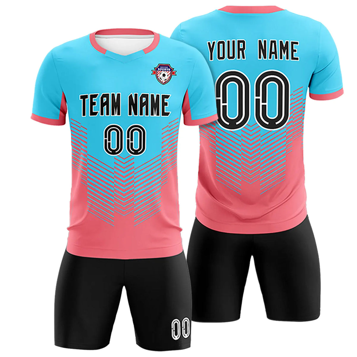 Custom Aqua Light Red Sport Soccer Sets Jersey