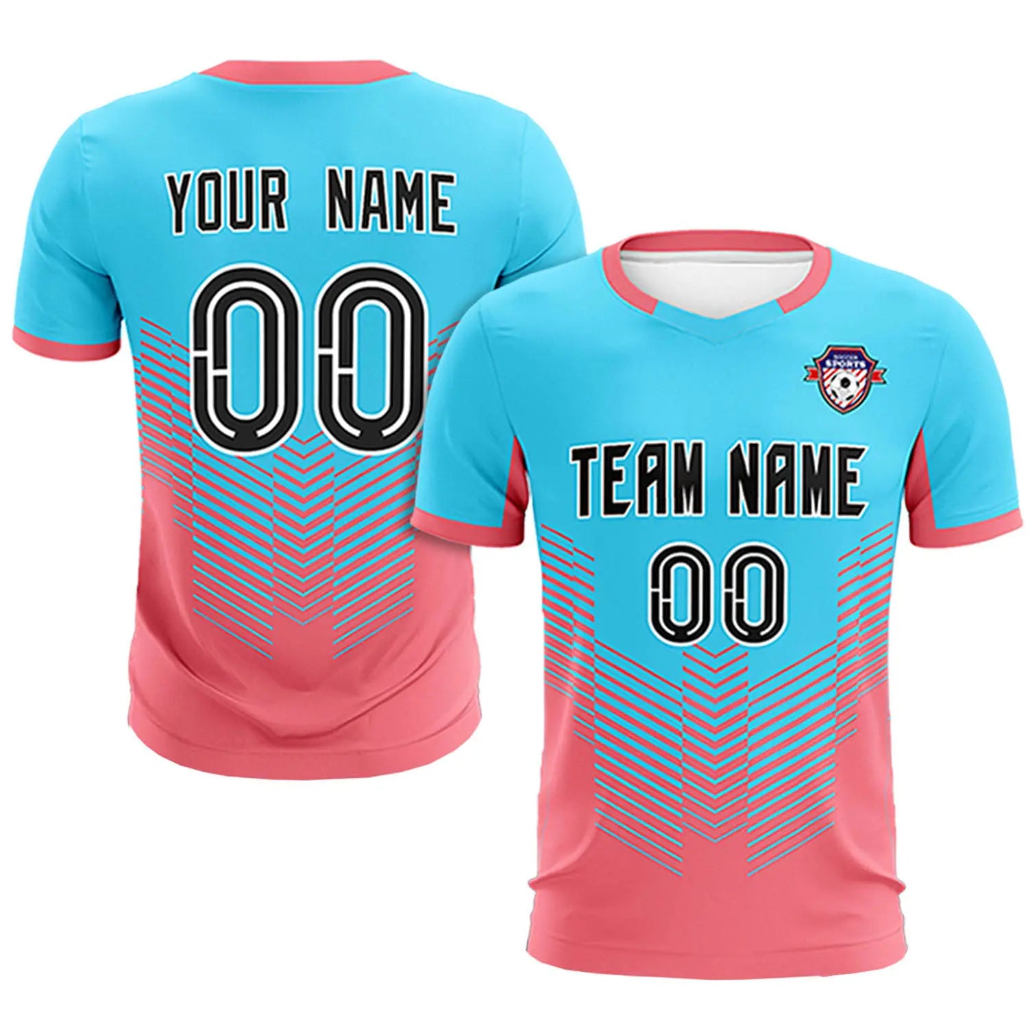 Custom Aqua Light Red Sport Soccer Sets Jersey