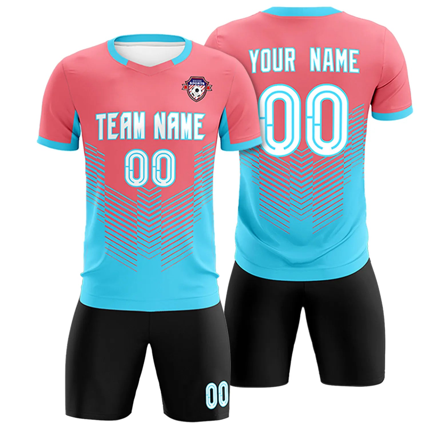 Custom Light Red Aqua Sport Soccer Sets Jersey