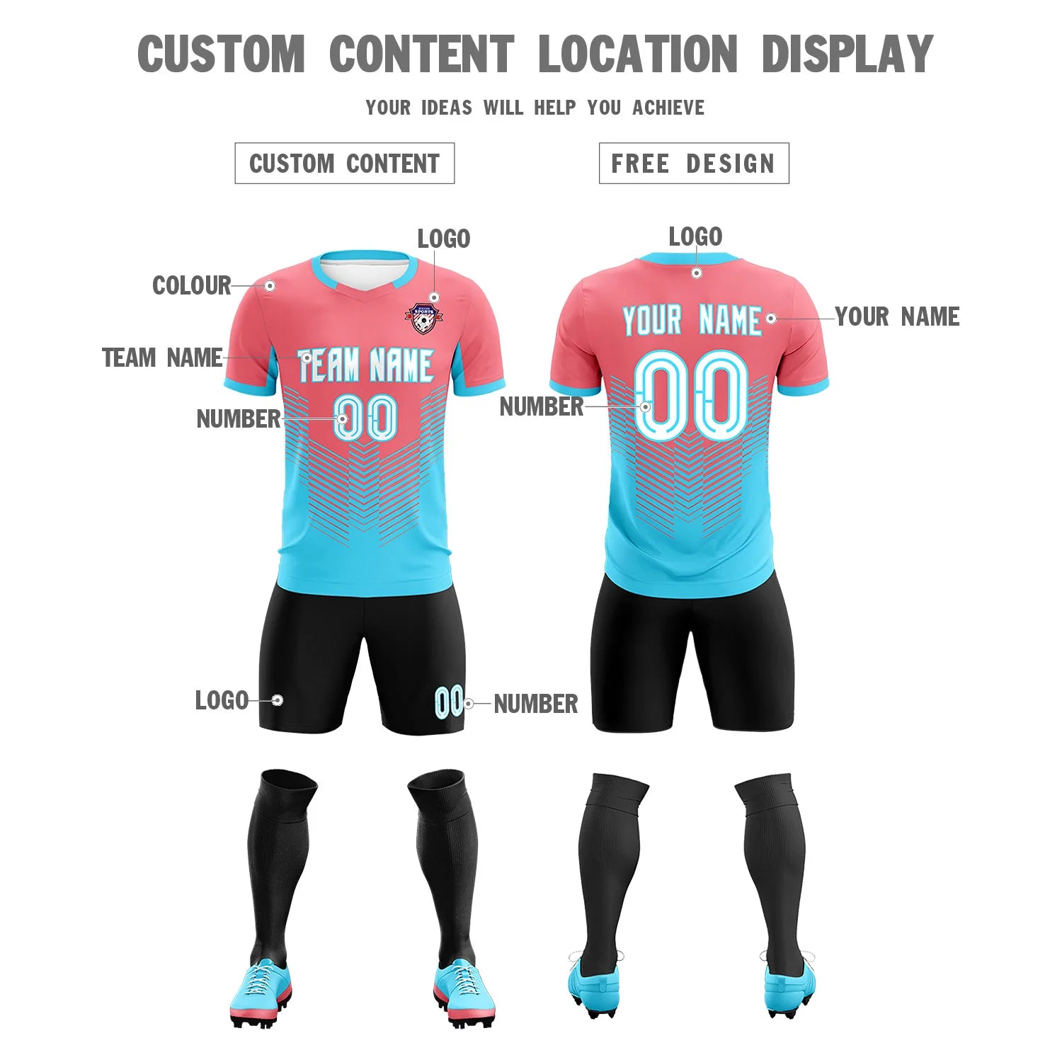 Custom Light Red Aqua Sport Soccer Sets Jersey