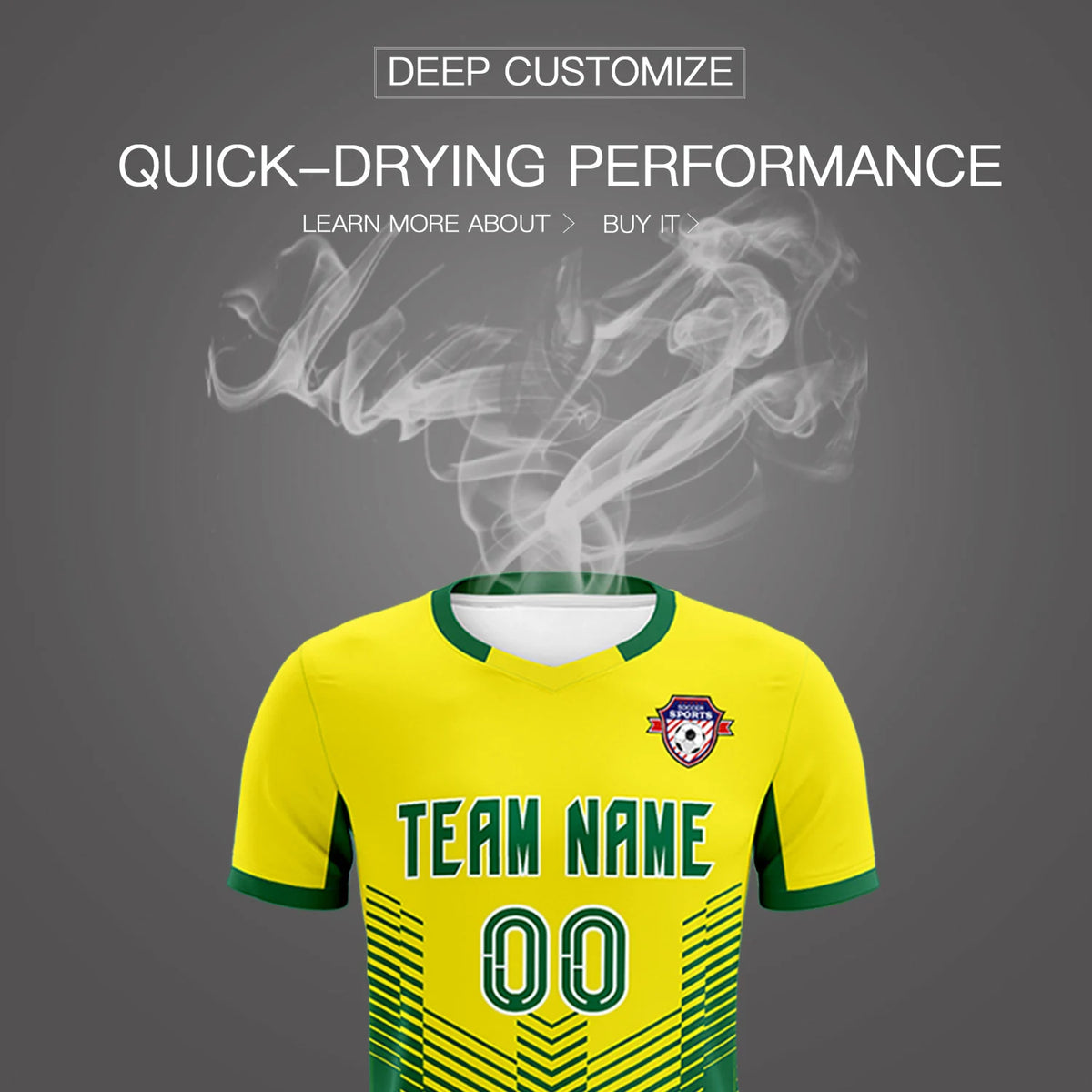 Custom Gold01 Kelly Green Sport Soccer Sets Jersey