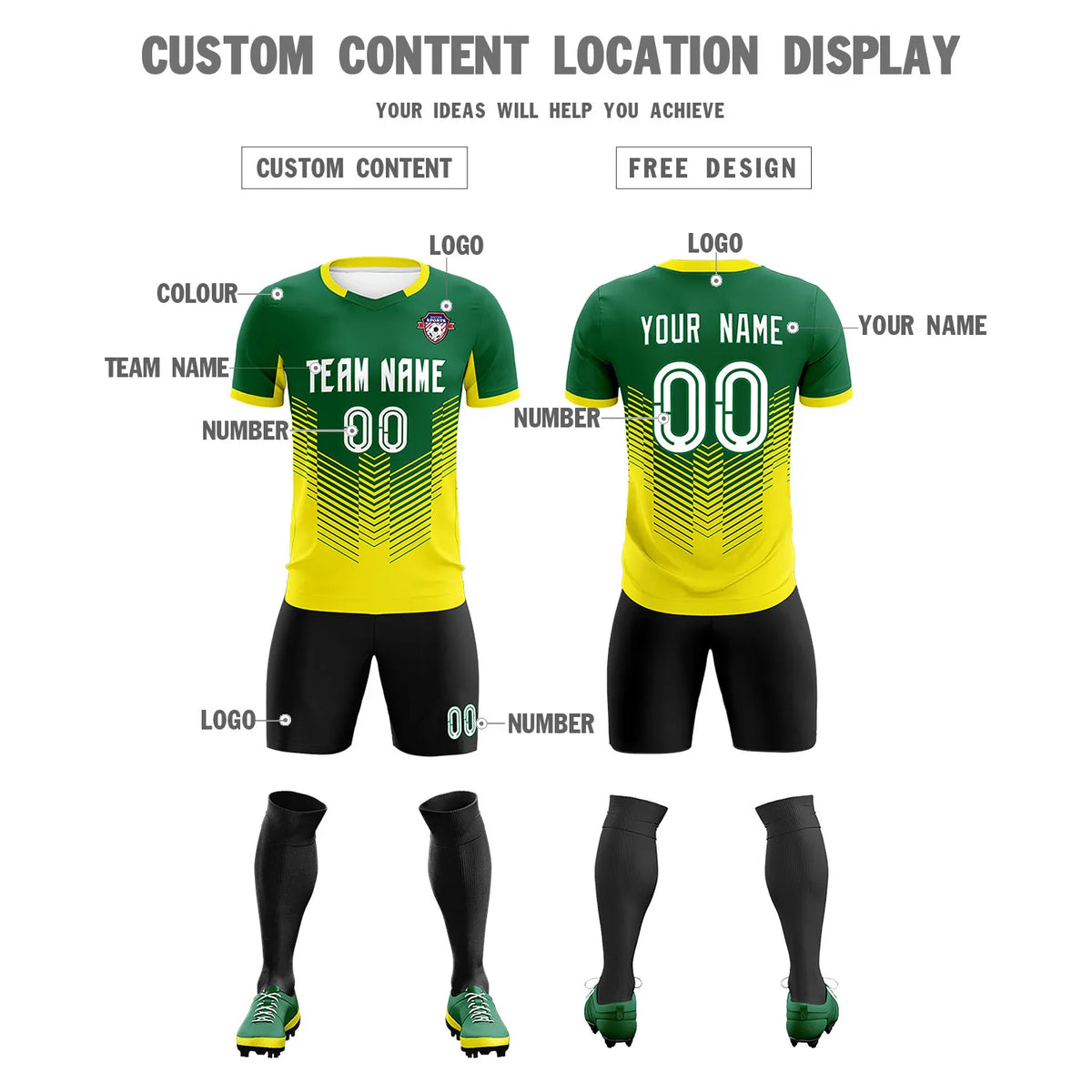 Custom Kelly Green Gold01 Sport Soccer Sets Jersey