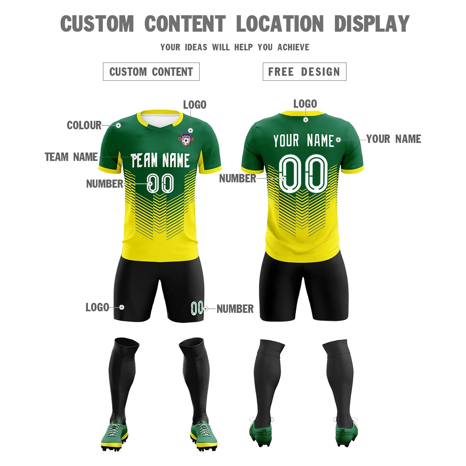 Custom Kelly Green Gold01 Sport Soccer Sets Jersey