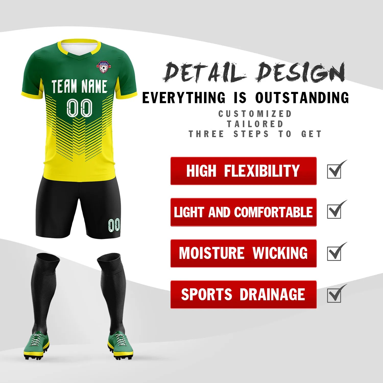 Custom Kelly Green Gold01 Sport Soccer Sets Jersey