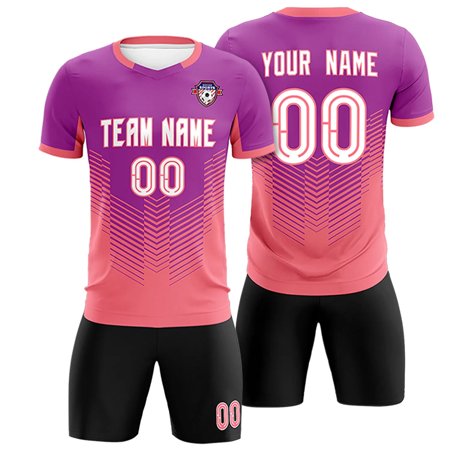Custom Light Purple Light Red Sport Soccer Sets Jersey