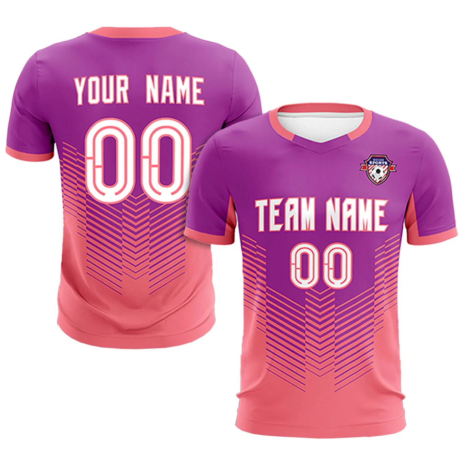 Custom Light Purple Light Red Sport Soccer Sets Jersey