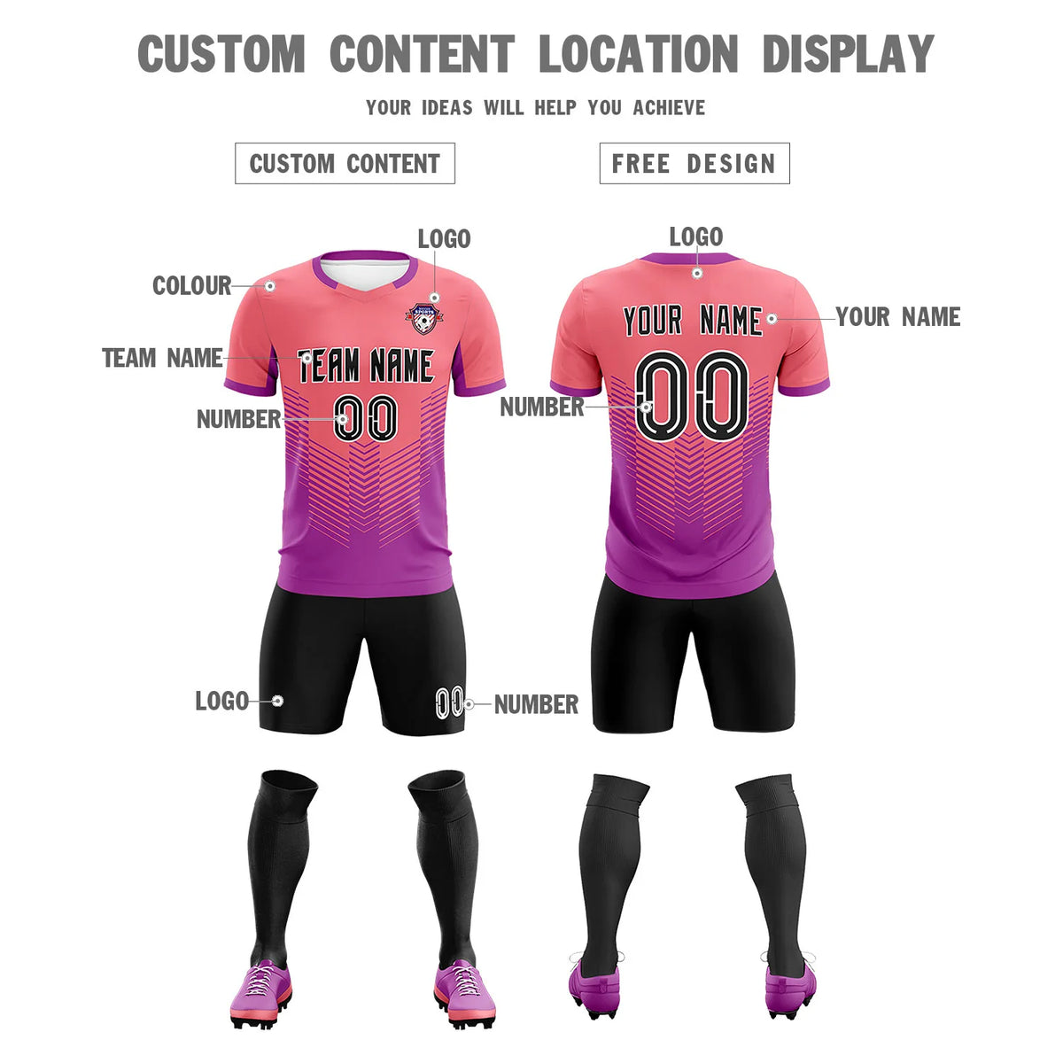 Custom Light Red Light Purple Sport Soccer Sets Jersey