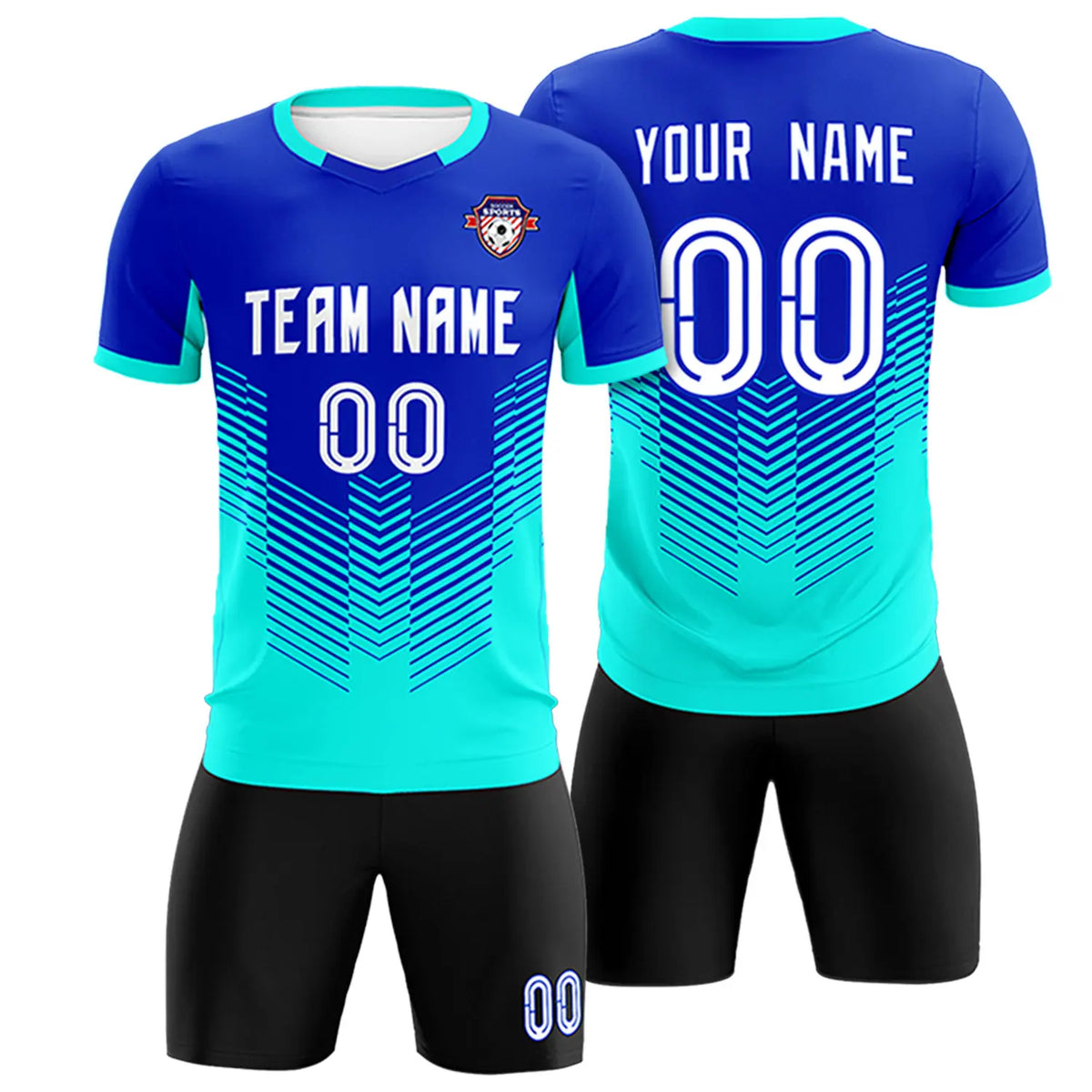 Custom Royal Blue Bright Green Sport Soccer Sets Jersey
