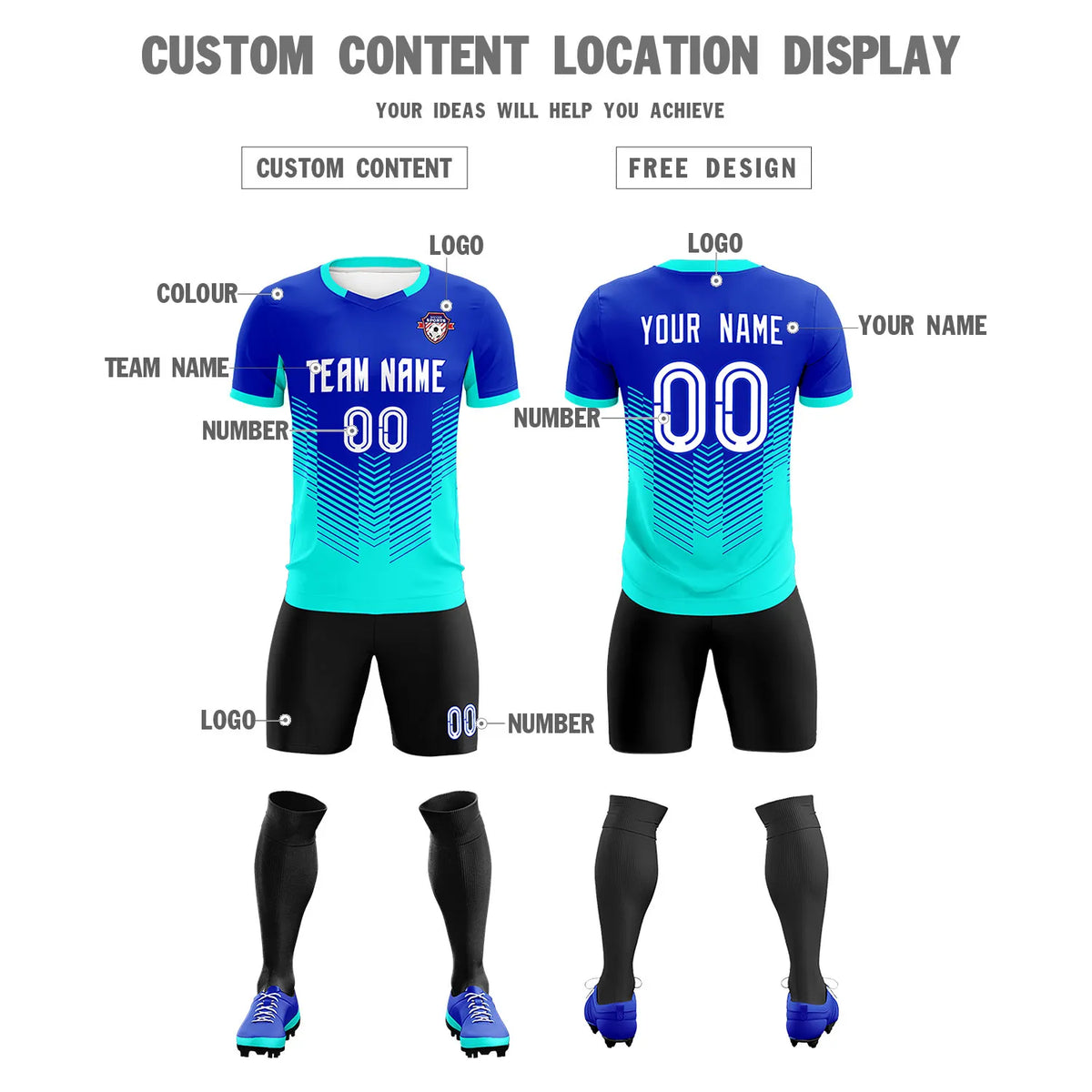 Custom Royal Blue Bright Green Sport Soccer Sets Jersey