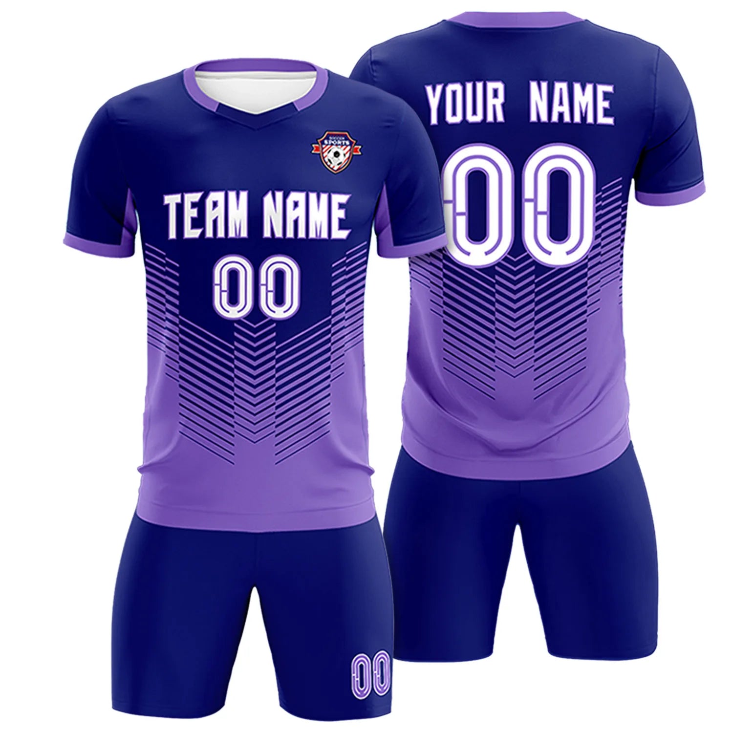 Custom Navy Purple Sport Soccer Sets Jersey