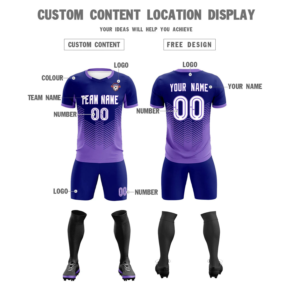 Custom Navy Purple Sport Soccer Sets Jersey
