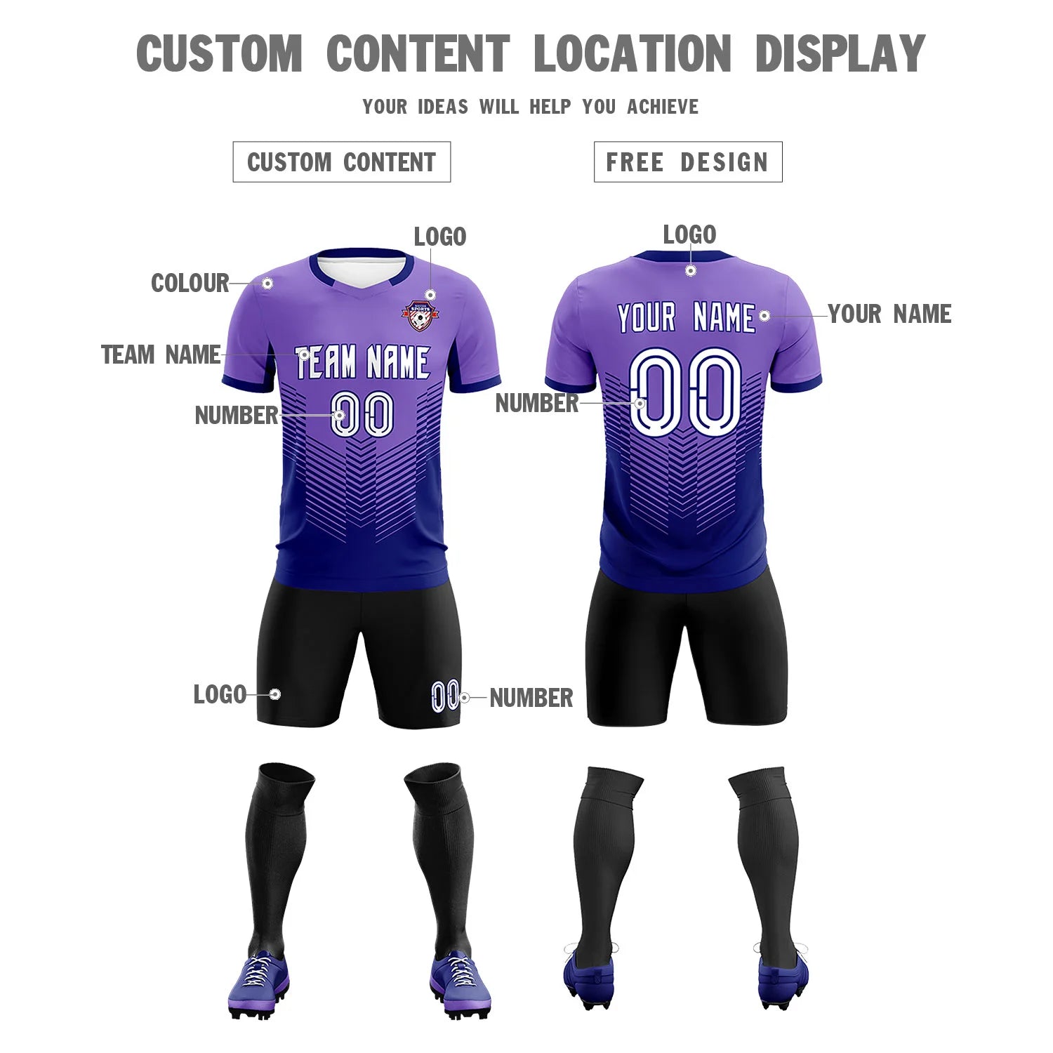 Custom Purple Navy Sport Soccer Sets Jersey