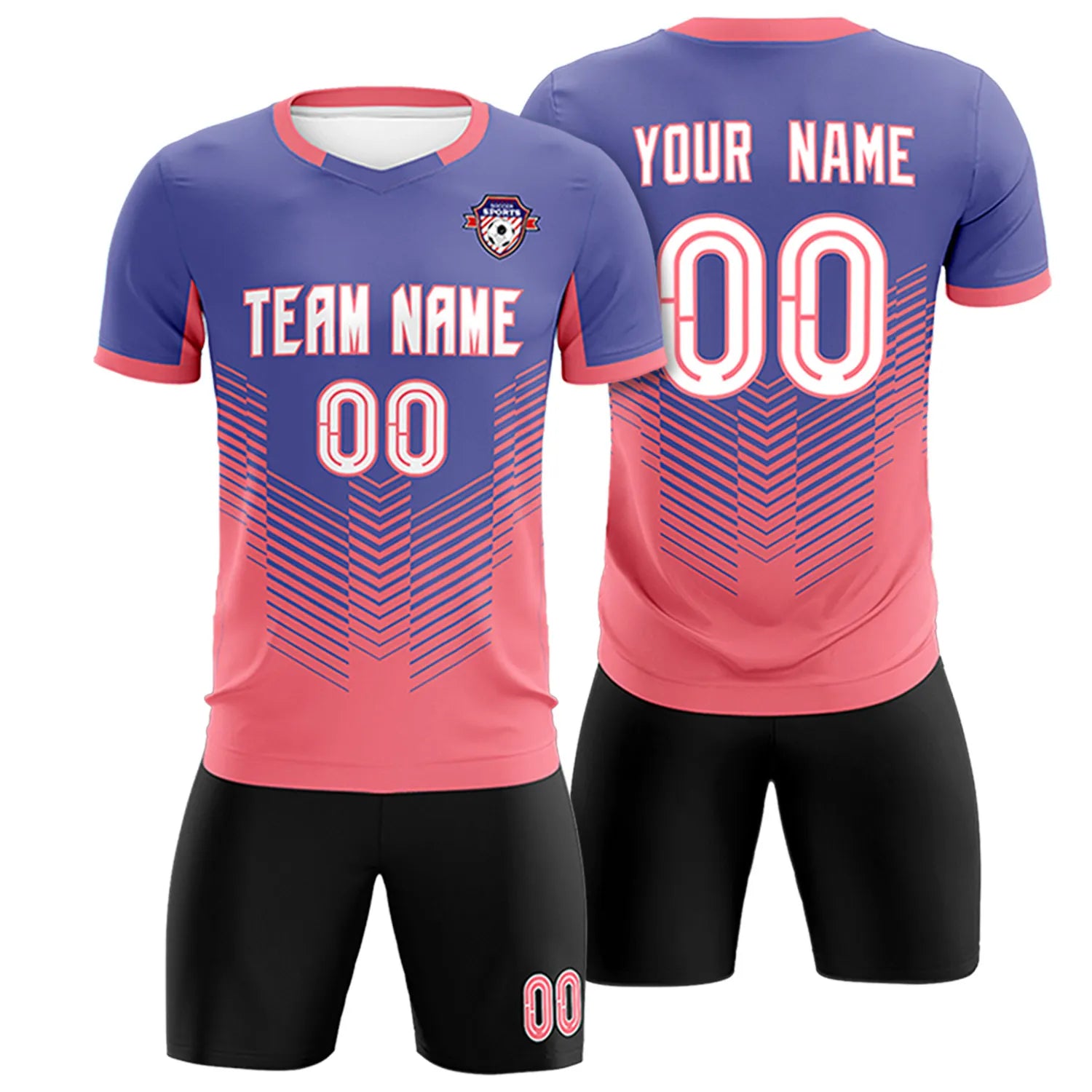 Custom Light Purple Light Red Sport Soccer Sets Jersey