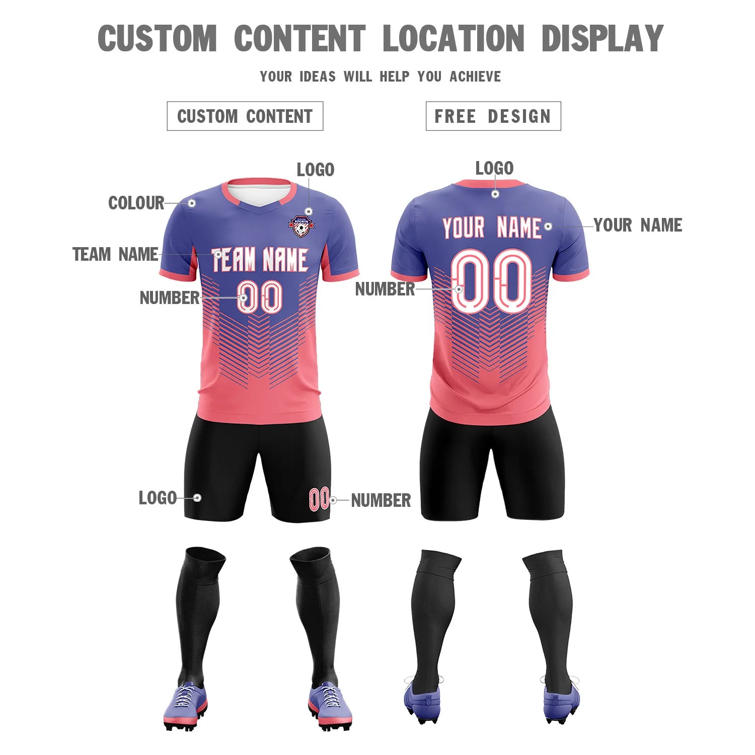Custom Light Purple Light Red Sport Soccer Sets Jersey