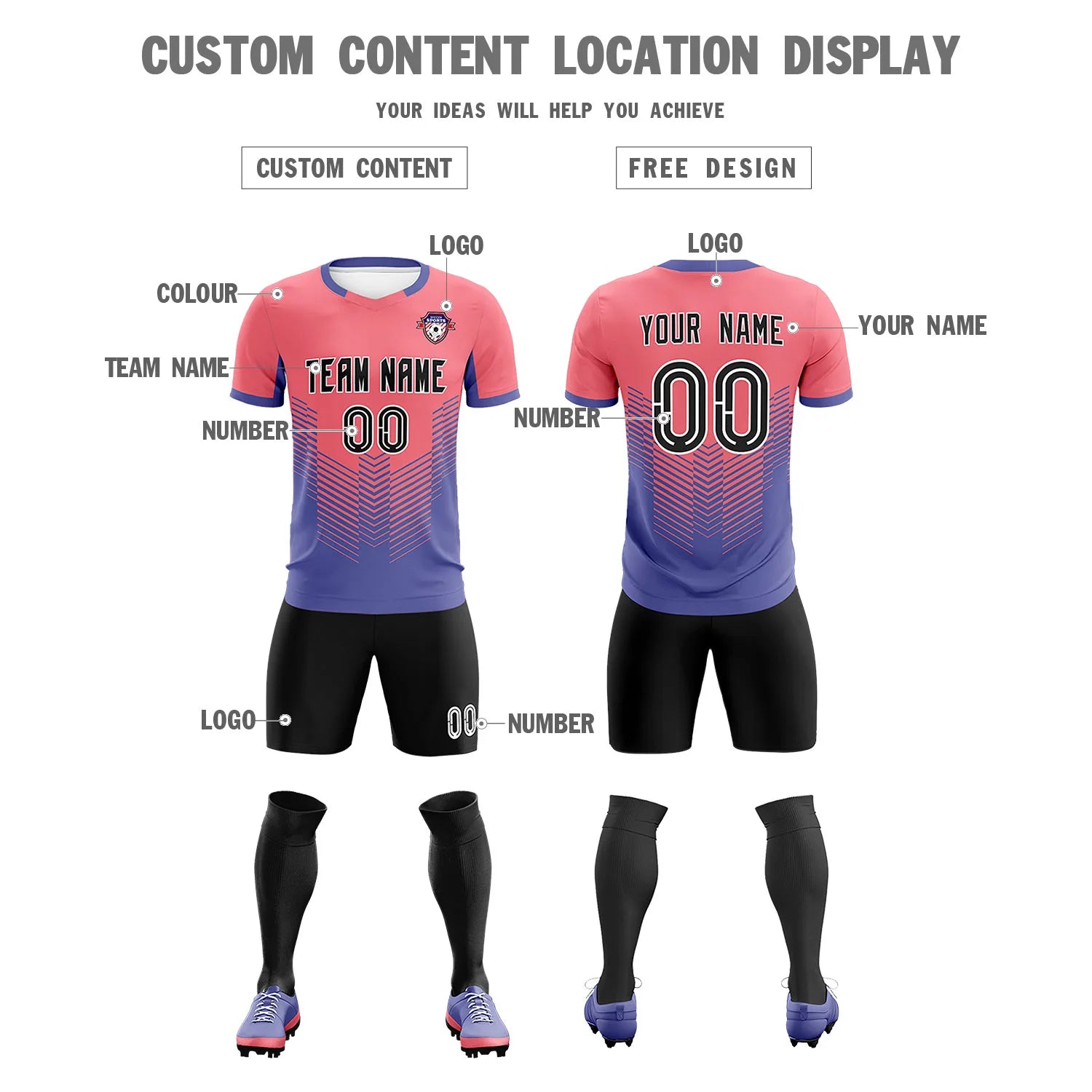 Custom Light Red Light Purple Sport Soccer Sets Jersey