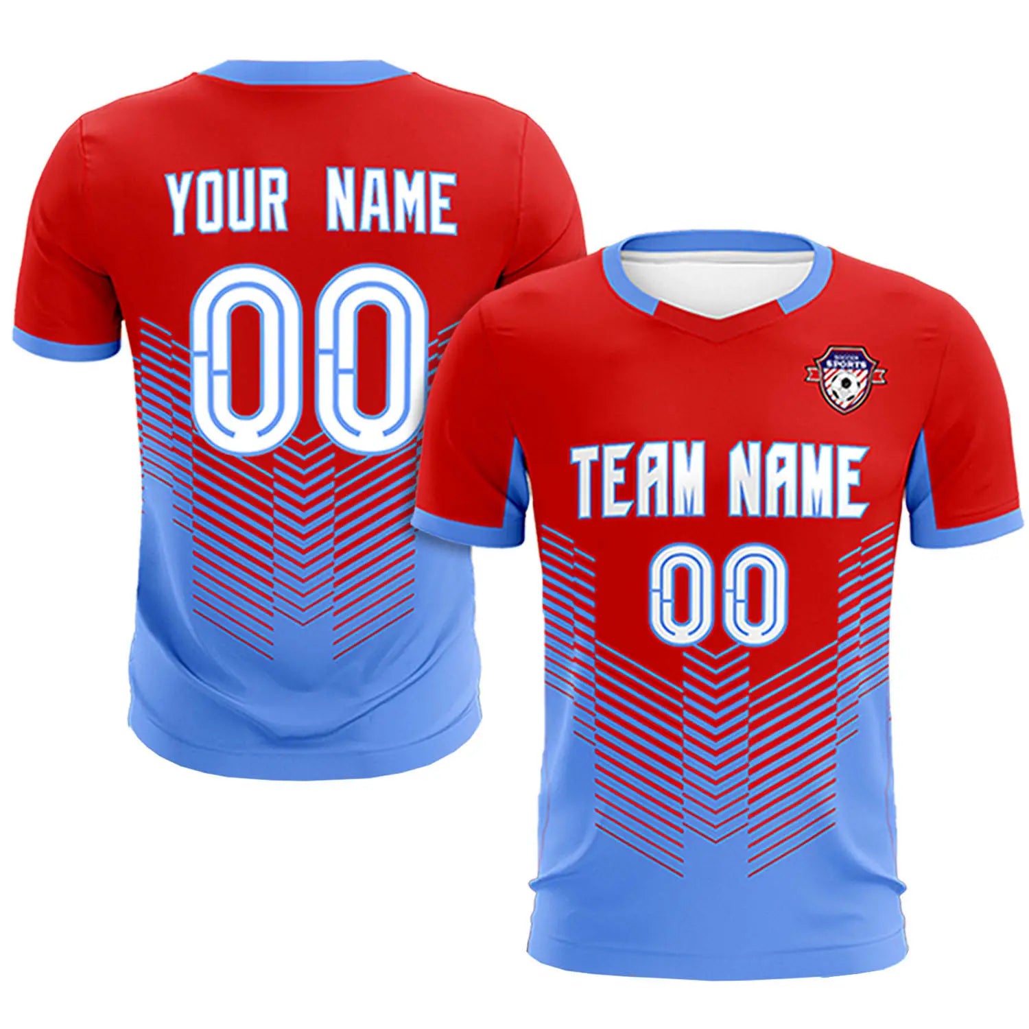 Custom Red Powder Blue Sport Soccer Sets Jersey