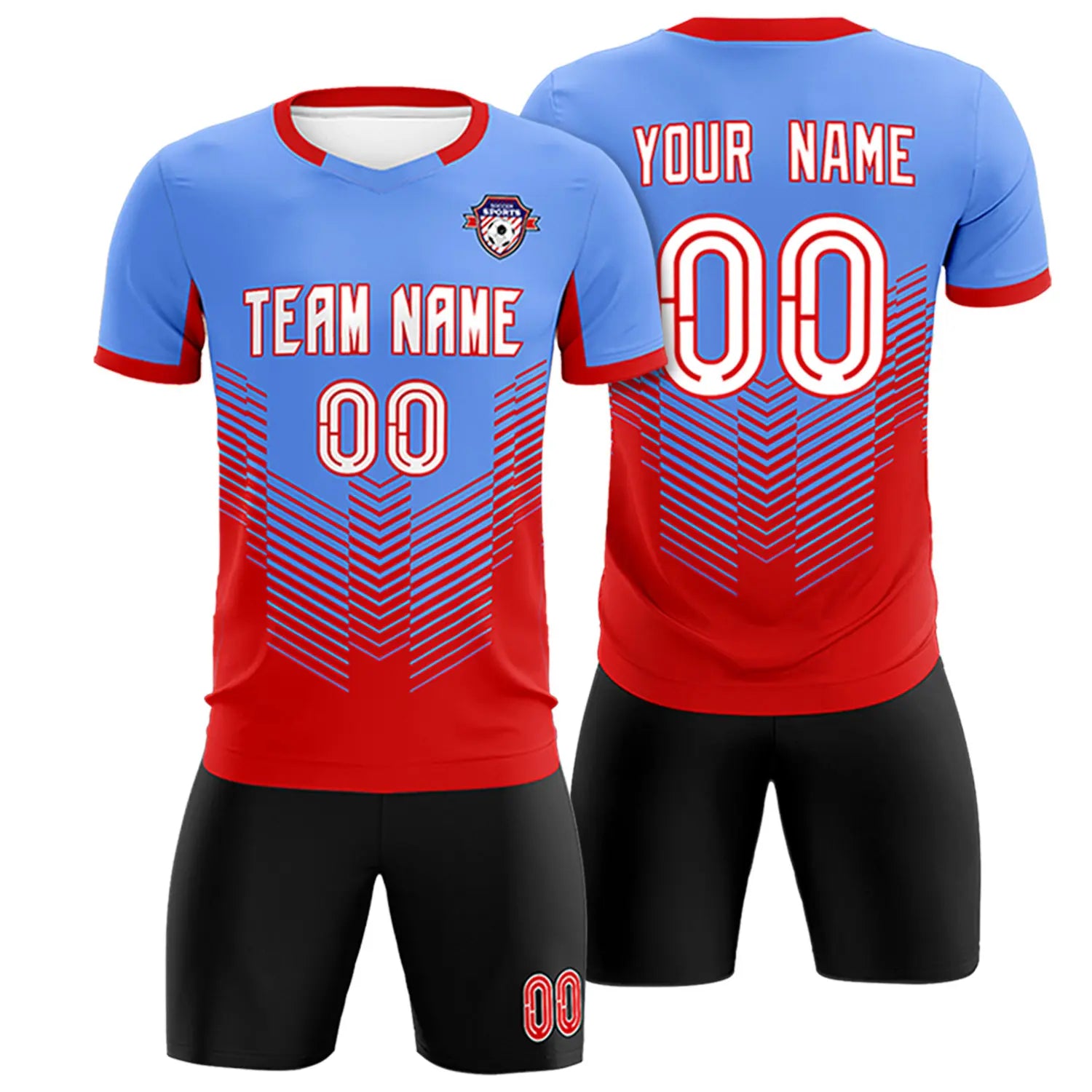 Custom Powder Blue Red Sport Soccer Sets Jersey