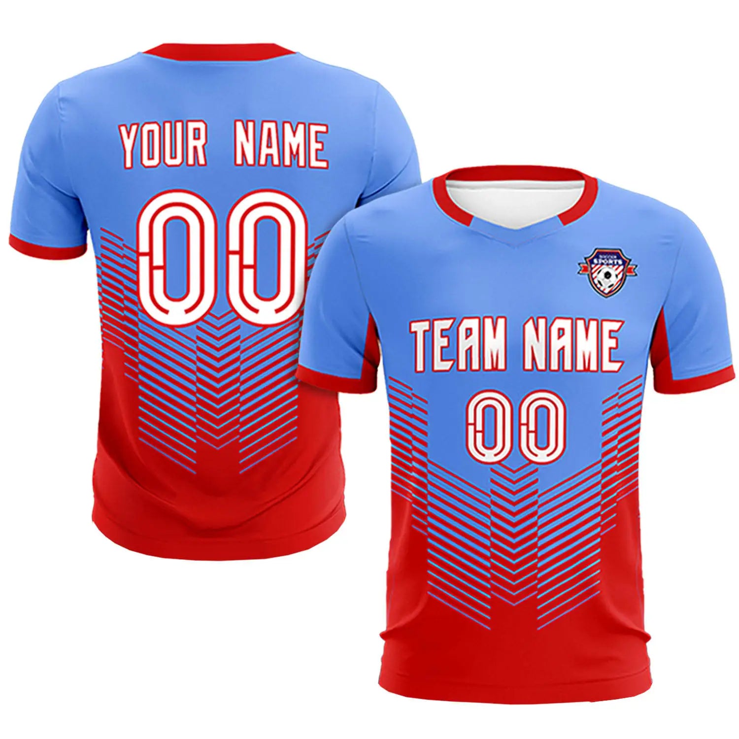 Custom Powder Blue Red Sport Soccer Sets Jersey