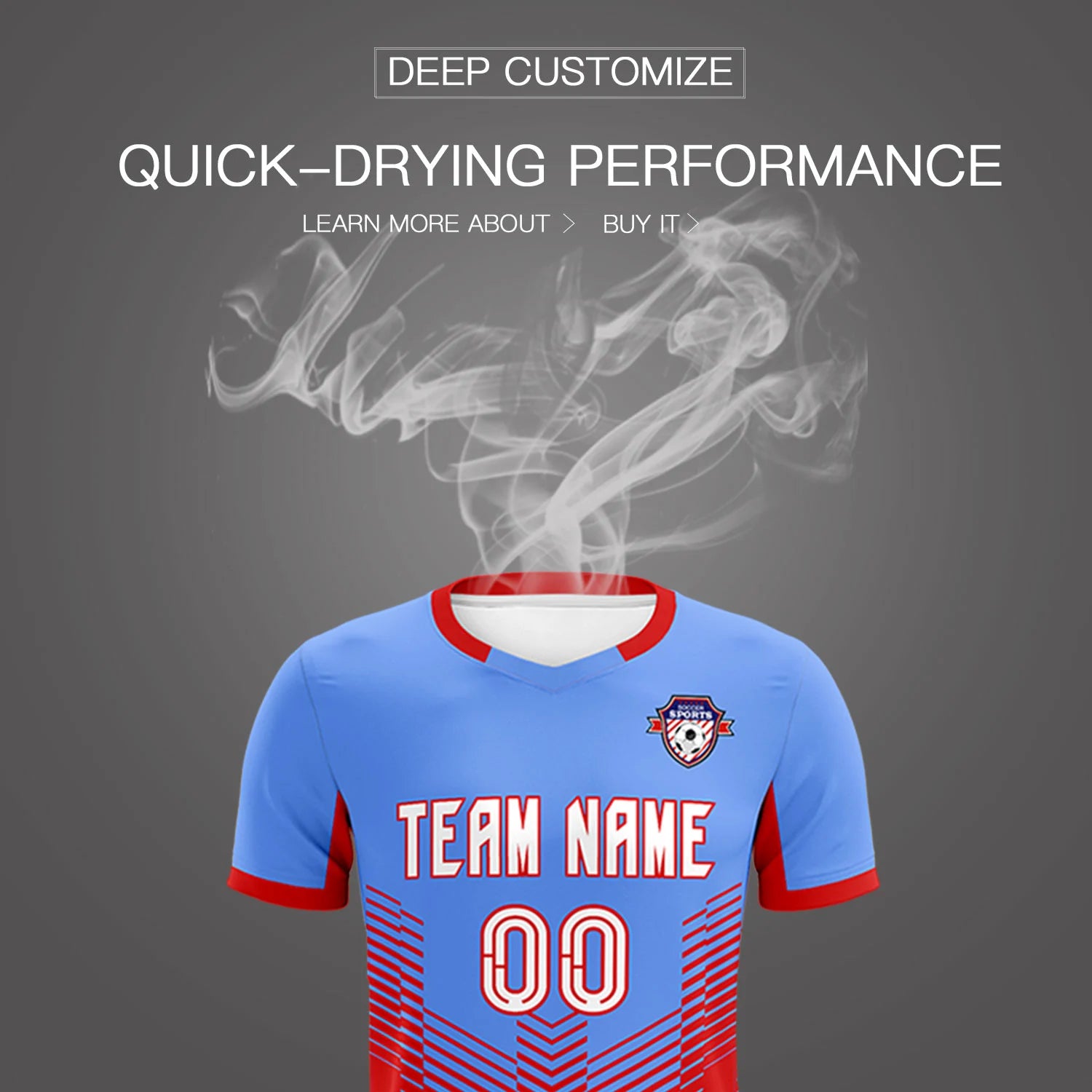 Custom Powder Blue Red Sport Soccer Sets Jersey