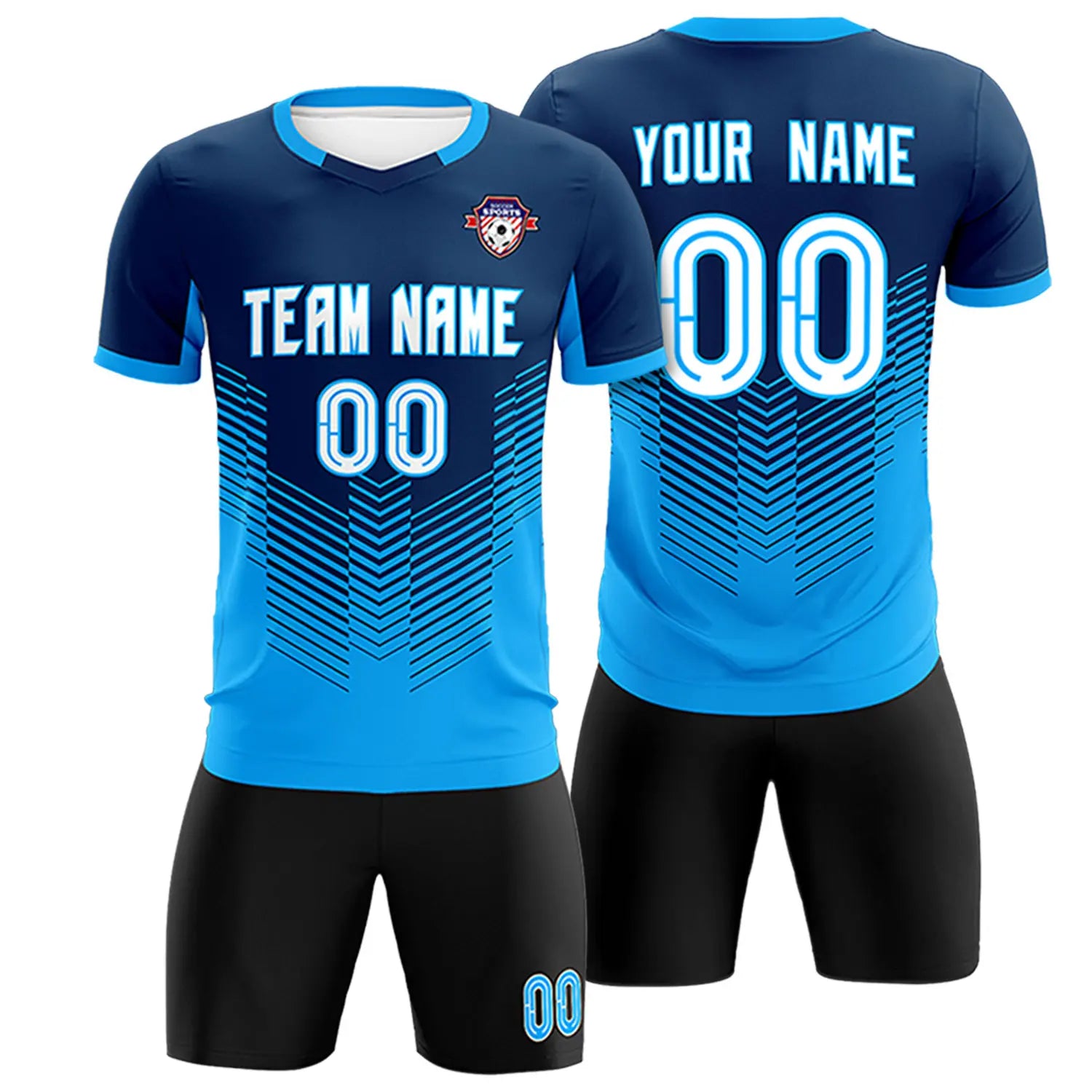 Custom Navy Powder Blue Sport Soccer Sets Jersey