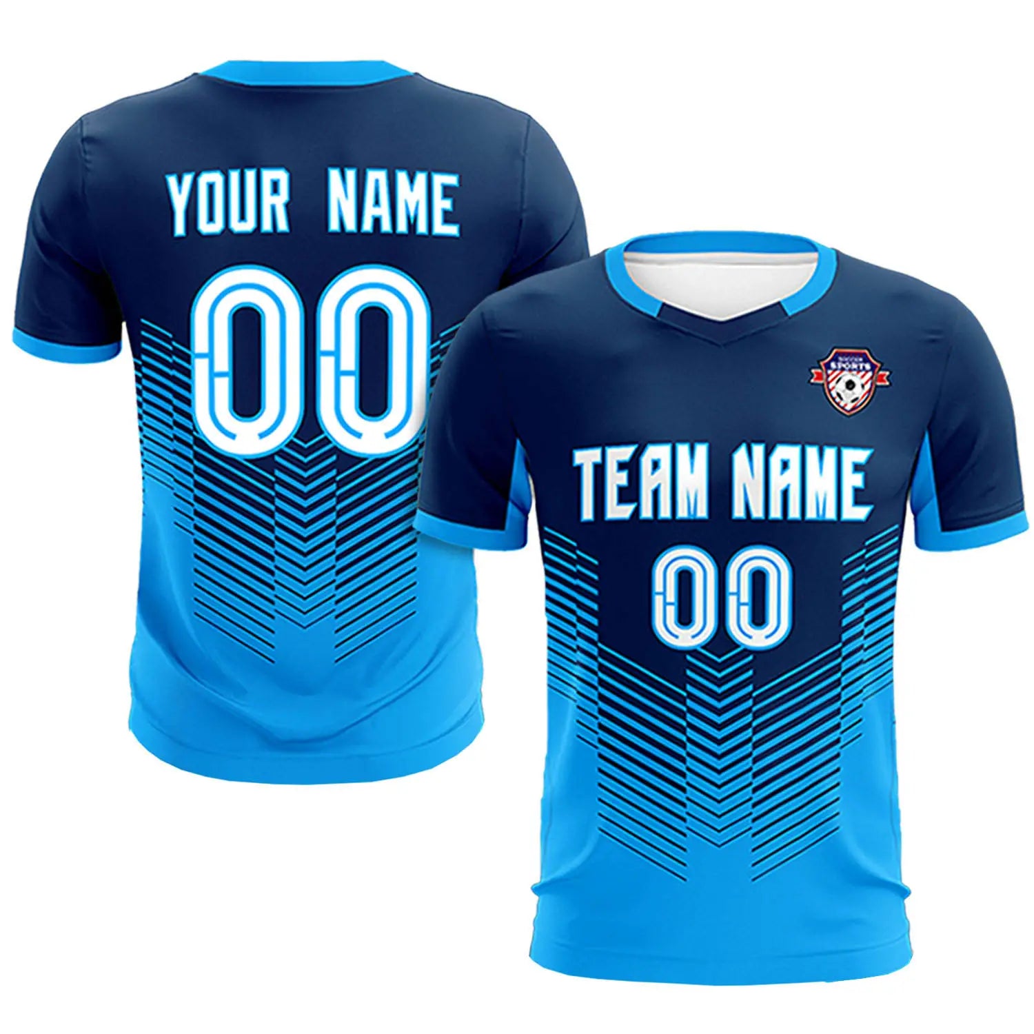 Custom Navy Powder Blue Sport Soccer Sets Jersey