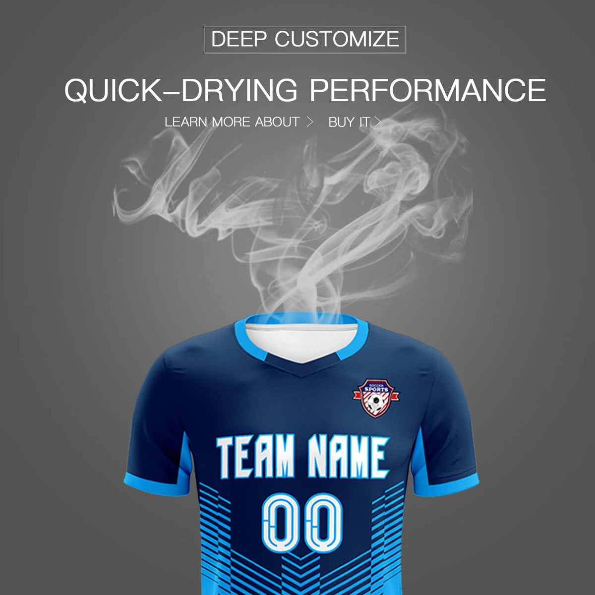 Custom Navy Powder Blue Sport Soccer Sets Jersey