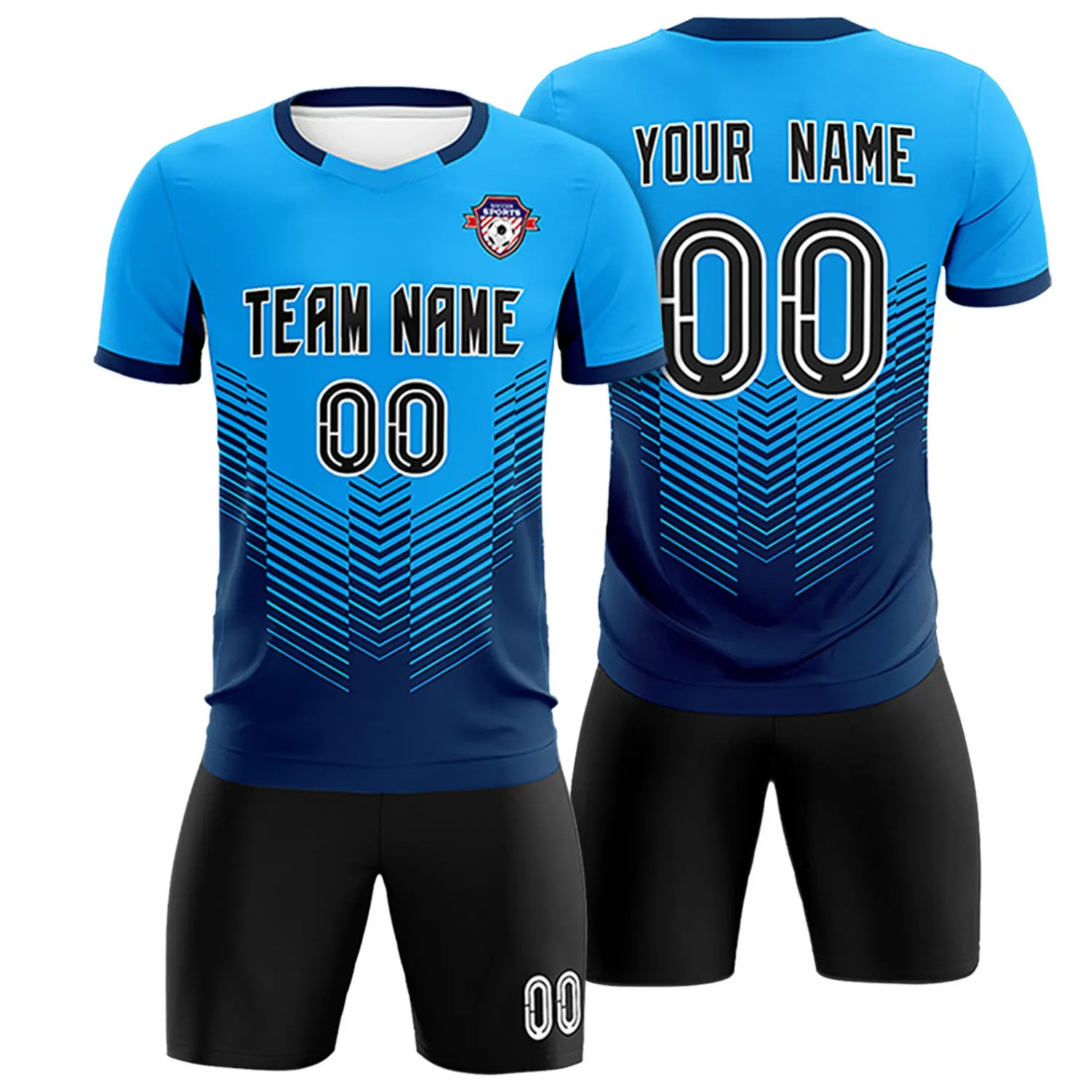 Custom Powder Blue Navy Sport Soccer Sets Jersey